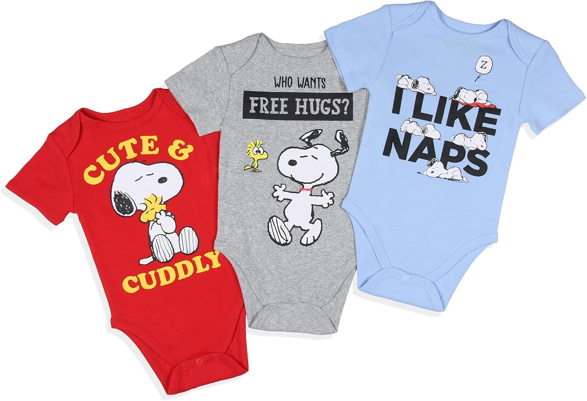 Peanuts Infant Boys' Snoopy and Woodstock Sleeper 3 Pack Sleep Pajama