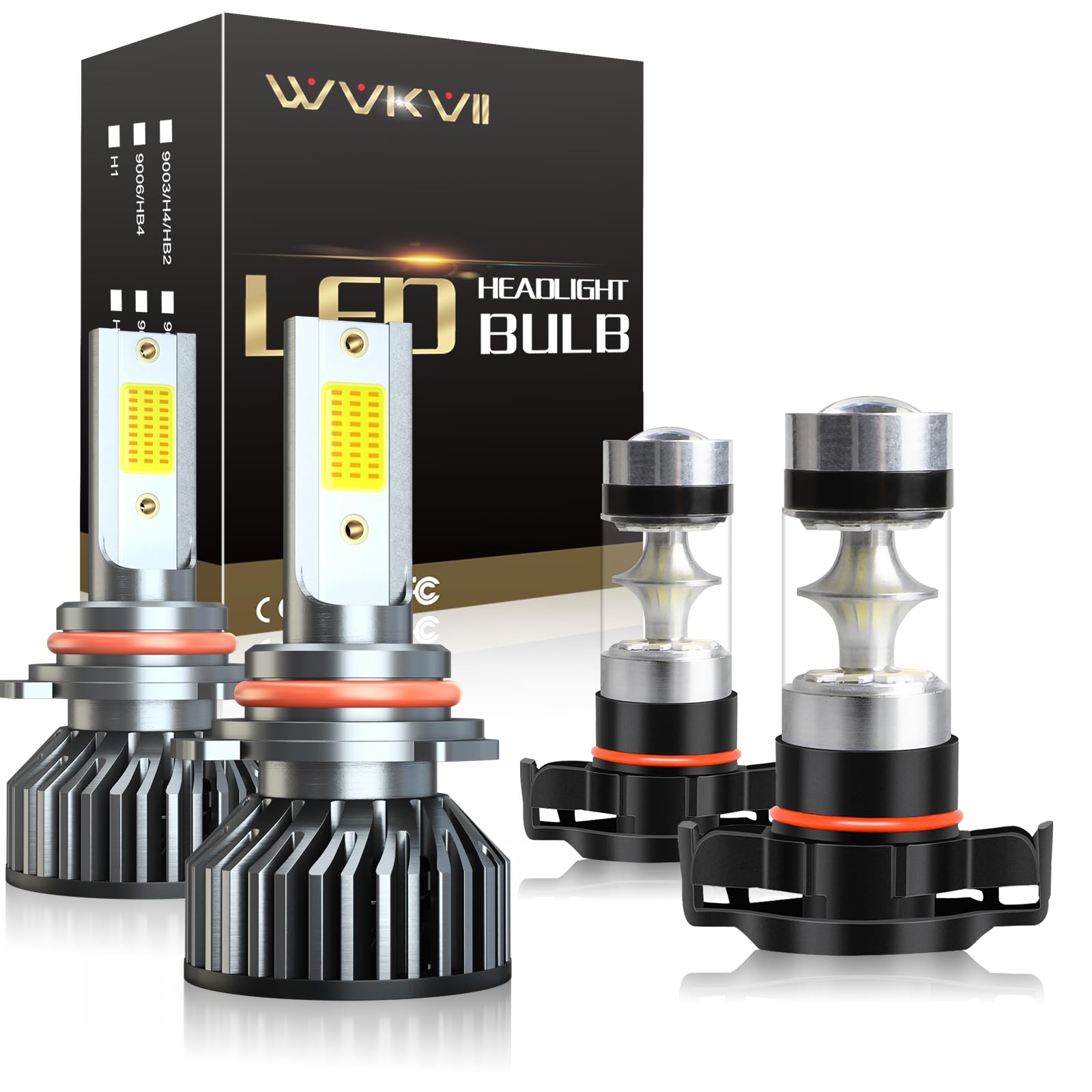 Fit For GMC SIERRA 1500 (2014-2015) LED Bulbs 9012/HIR2 Led Beam+ 5202/ps24w Fog Lights Bulbs Kit, Super Bright 6000K Cool White, Pack of 4