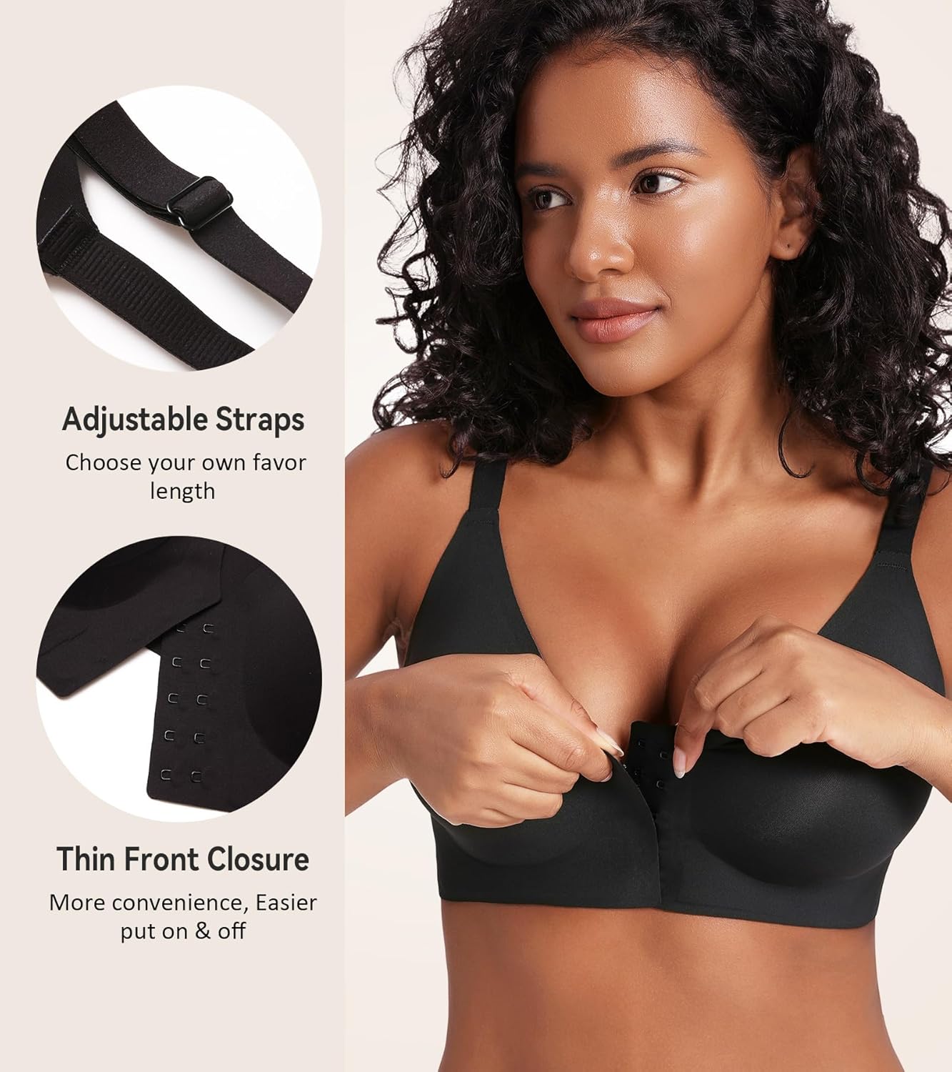 HACI Seamless Front Closure Posture Bra for Women,Wireless Smooth X-Back Support Bra