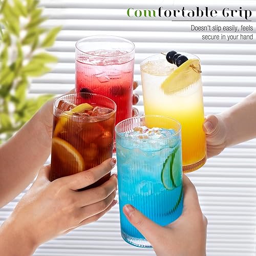 Miniatura 7 de LUNA & MANTHA Juego de Vasos Acanalados para Beber Set de 8-17oz Vasos Highball de Gran Capacidad, Vasos Rocks de 12oz, Vasos de Cóctel Vintage,