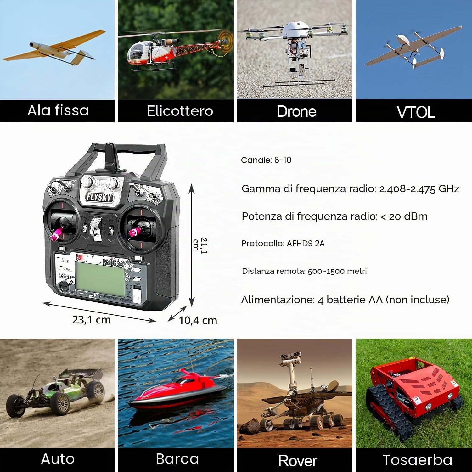 HAWK'S WORK FS-i6X 10 canali trasmettitore set, 2.4GHz RC controller con ricevitore (FS-i6X+iA6B)