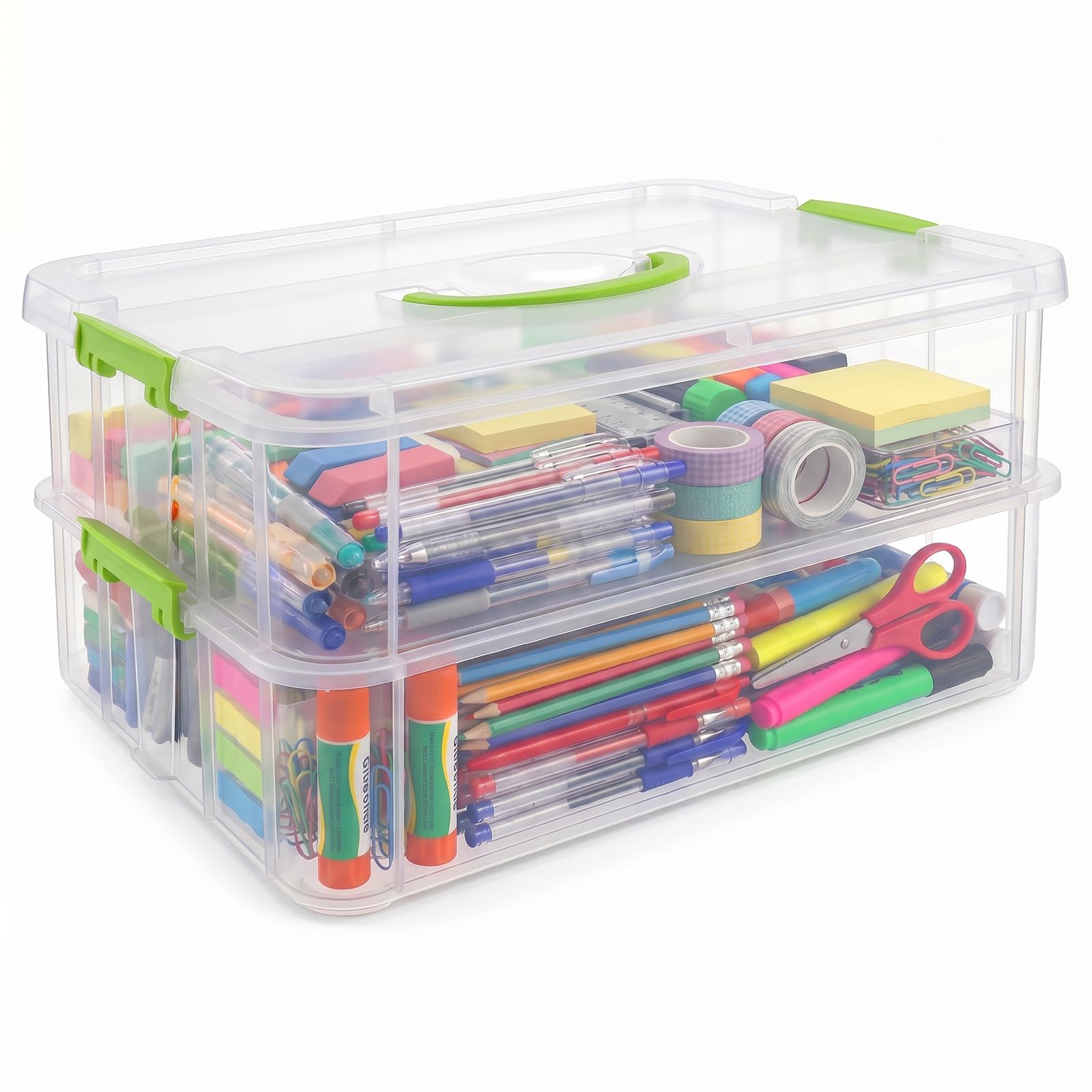 Kryndle Craft Storage Box, 2 Layer Storage Boxes with Portable Handle