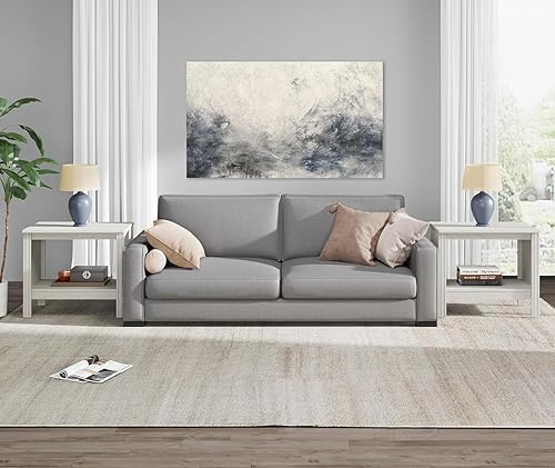 Miniatura 6 de WAMPAT Juego de 2 mesas auxiliares para dormitorio, mesa auxiliar cuadrada de madera con almacenamiento para sala de estar, oficina, color blanco