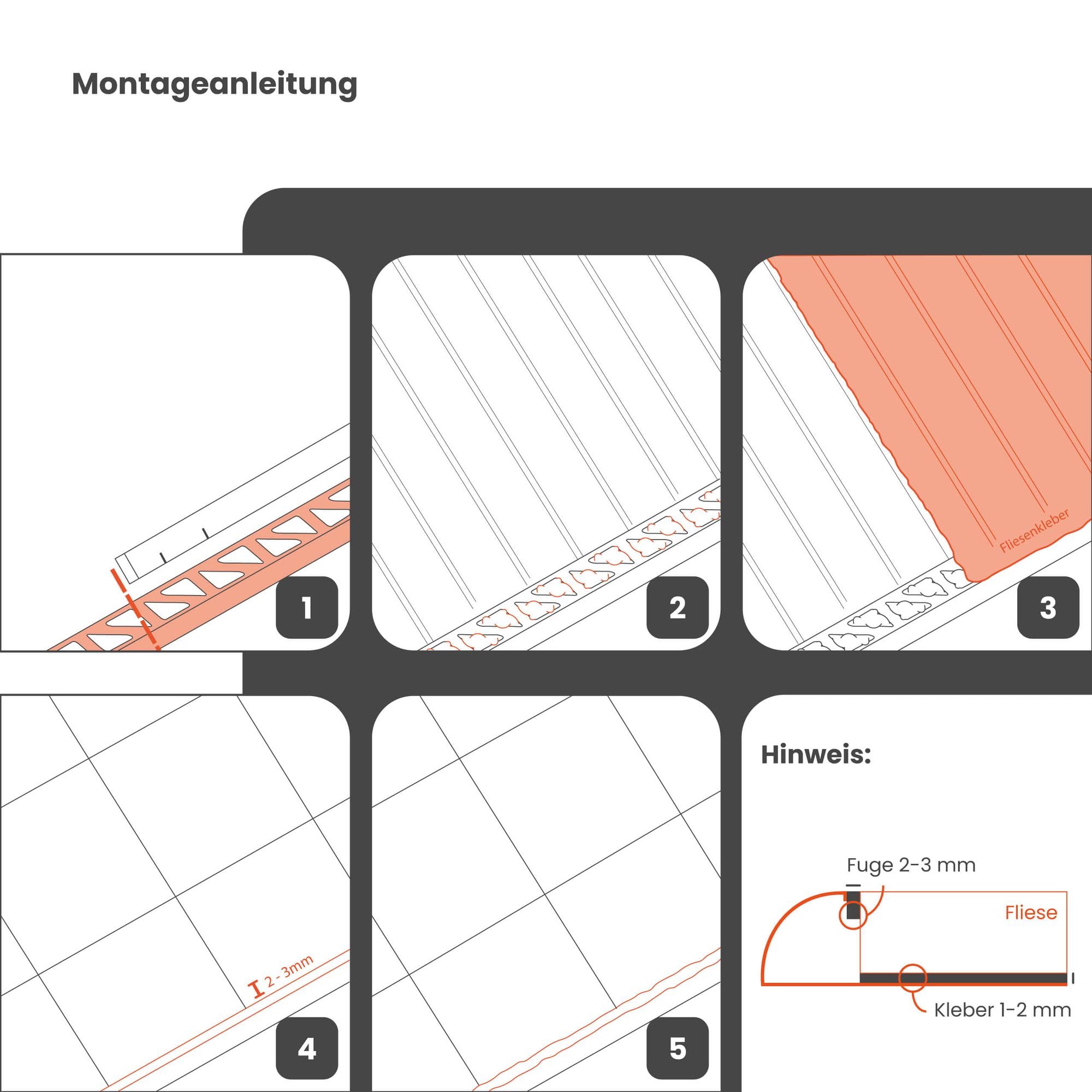 Fliesenschiene 2,5m x 10mm Eckprofil Quadratprofil Aluminium eloxiert Silber matt Fliesenprofil