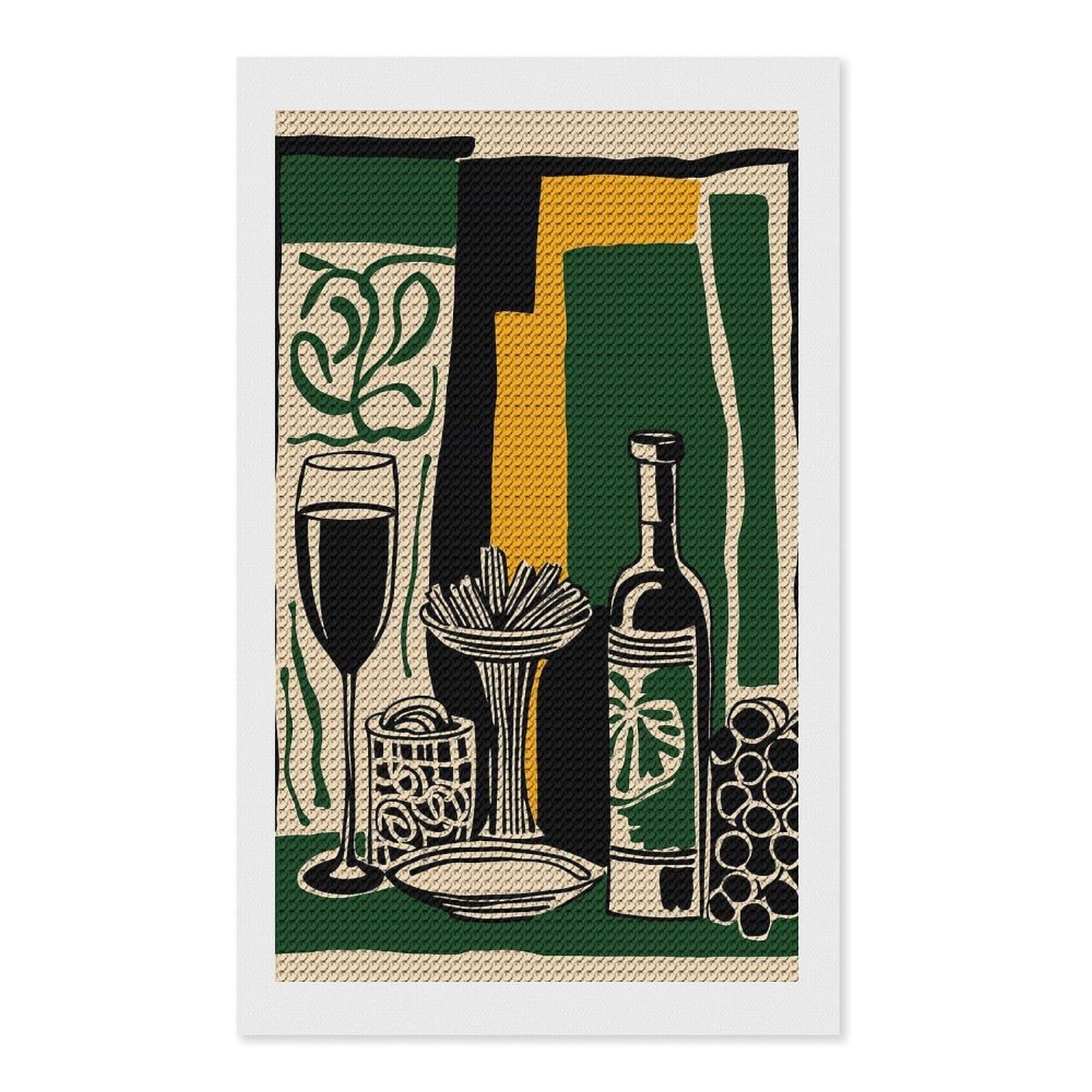 Junmoney Abstract Still Life with Wine DIY Diamond Art Canvas Kit 12"x20", Adhesive Canvas, Easy to Enjoy, Farmhouse Decor, Festive Craft Gift