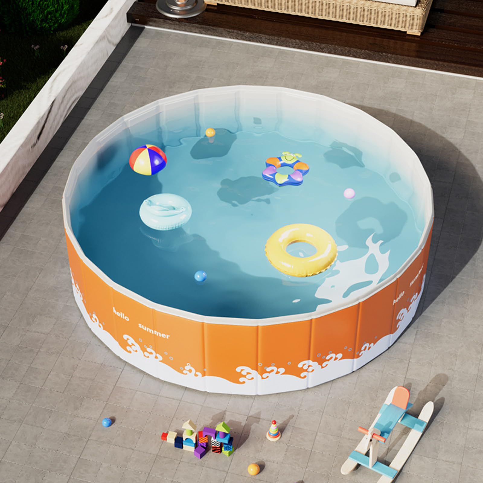 Piscina Plegable Sin Hinchado para Niños y Perros Grandes - PVC 5-Capas Ultra-Resistente, No Inflable/Sin Montaje, Fácil Limpiar y Almacenar para Jardín/Patio (Naranja, 90 * 48cm)