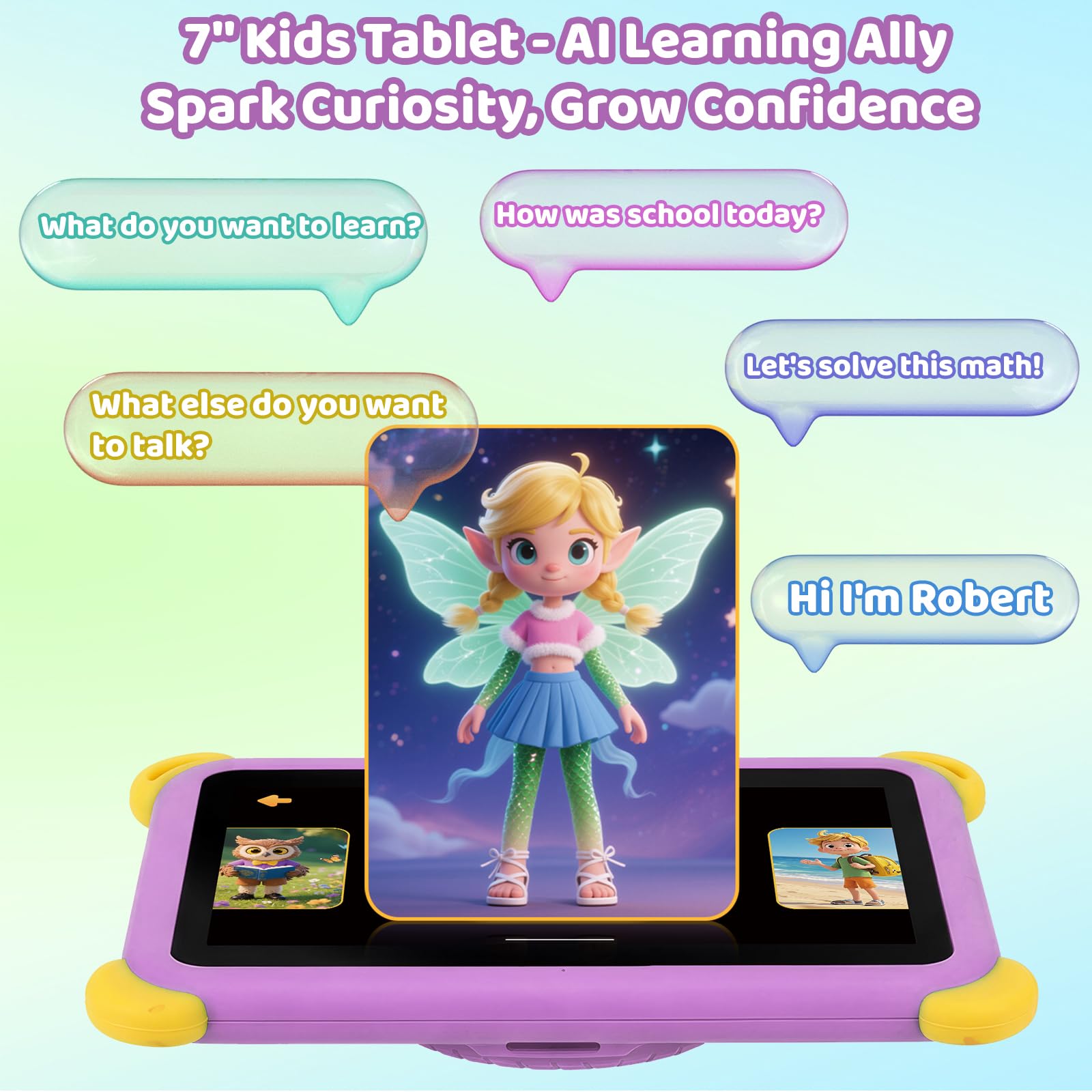 Kids Tablet 7 inch Android 15 Tablet for Kids, 20GB+64GB (TF 1TB), Android Tablet with Parental Control, AI Dual Cam & Learning, WiFi 6/BT 5.3, Widevine L1, Kid Tablet with Protective Case - Purple - 3
