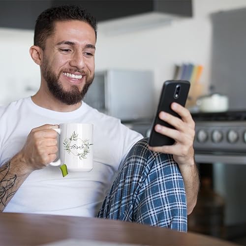 Vista 28 de Taza de cerámica blanca con monograma de letra inicial personalizada, alfabeto floral, nombre personalizado y inicial A-Z, taza de café de 11 onzas