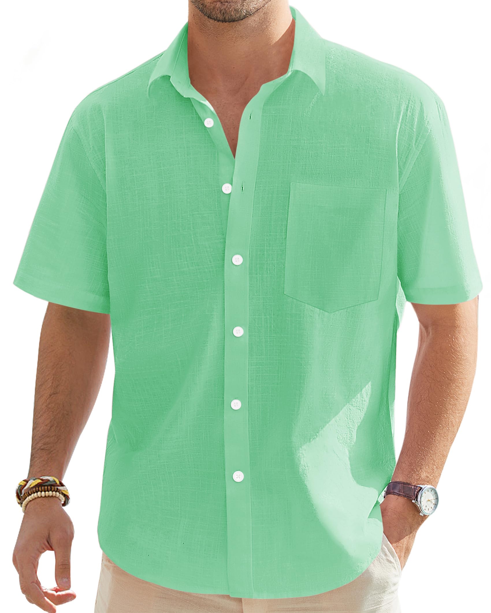 J.VER Leinenhemd Herren Hemd Kurzarm Leinenshirt Freizeithemd Businesshemd Sommer Casual Regular Fit Shirt