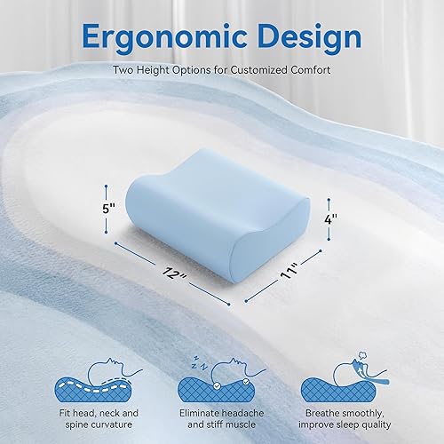 Miniatura 3 de AM AEROMAX Almohada de espuma viscoelástica con contorno para viajes, almohada cervical para aliviar el dolor de cuello, almohadas ortopédicas