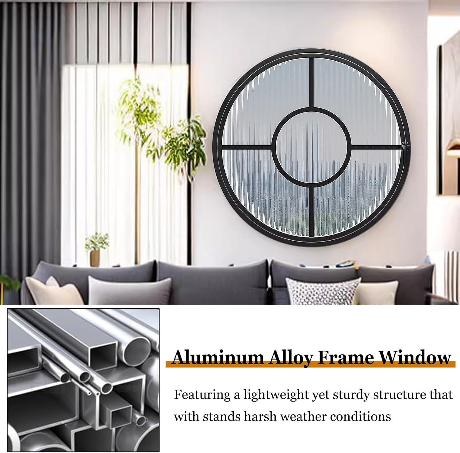Aluminum Alloy Round Shed Windows with Privacy Glass, 360° Rotating Ventilation for Attic, Basement, Kitchen - Enhance Light & Airflow, Durable & Stylish Design,Black,60 cm/23.6 in