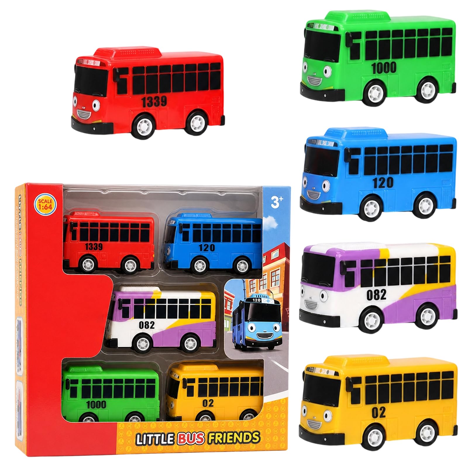 RJFUJP Tayo The Little Bus Toys, 5 pcs toy bus Collection, tayo the little bus Pull-Back Action Models, Desktop Display Set, Urban Vehicle Assortment.