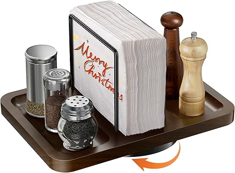 Napkin Holder for Table, Rotating Metal Napkin Dispenser with Salt and Pepper Shakers Caddy Standing Paper Towel Holder for Bathroom Kitchen Dining Table Decor Not Including Shakers