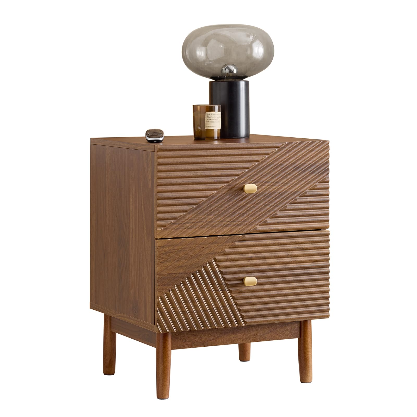 SoBuy Vintage Nachttisch mit 2 Schubladen 45×40×58cm Schlafzimmer | Holz Beistelltisch mit Gummibaumholzbeinen, Nachtschrank für Schlafzimmer Wohnzimmer und Büro, Braun FBT170-N