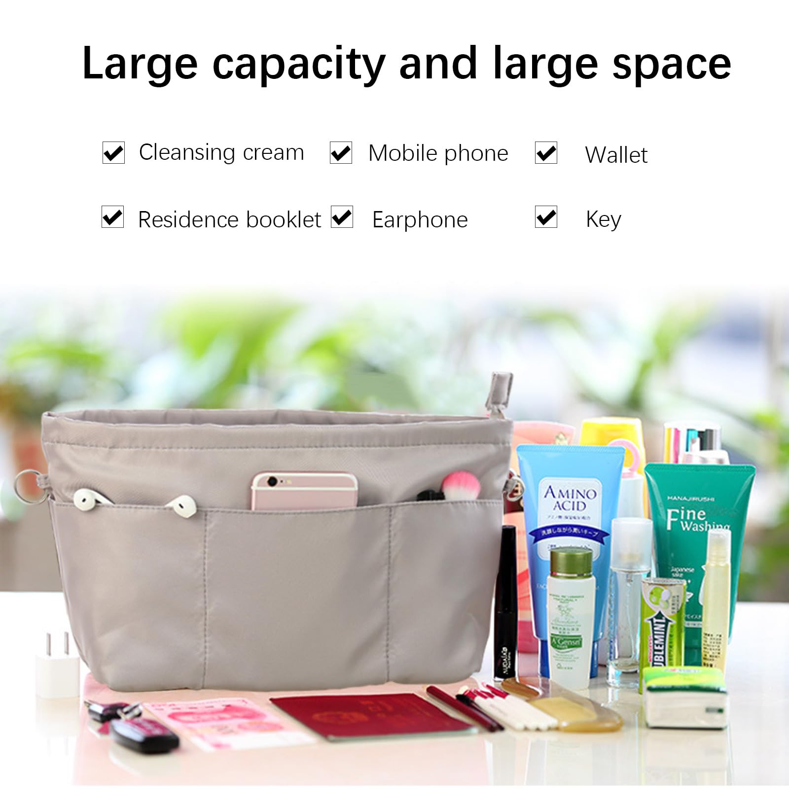 Lckaey El organizador de bolso para bolso Neverfull es compatible con más marcas similares de bolsas de mano, organizador de nailon 3055gris-XL