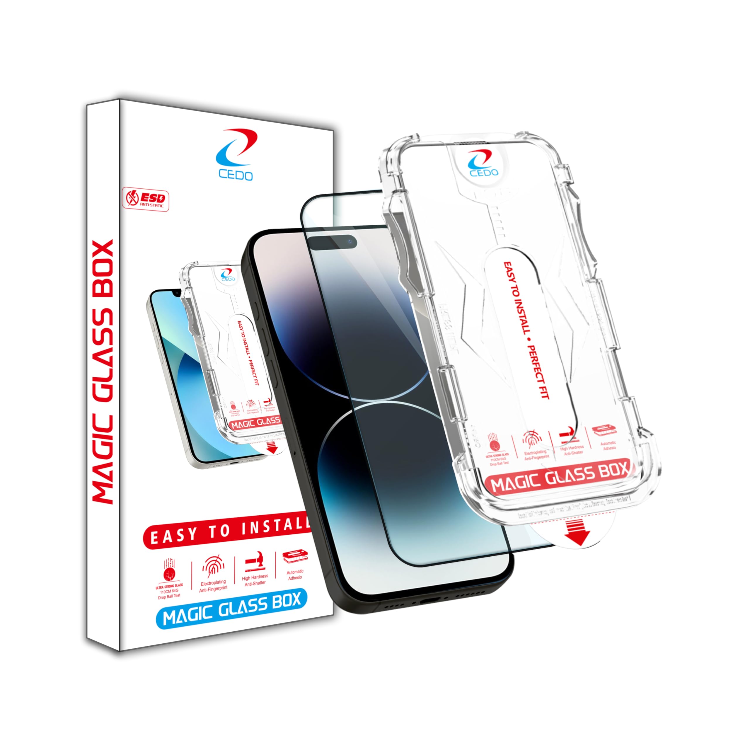 CEDO Magic Box Tempered Glass for iPhone 14 Pro | Dust & Bublle Free Installation Screen Protector with auto Alignment Tool | HD Clear Quality Tempered Glass with Easy Installation Kit (Black)-image-10