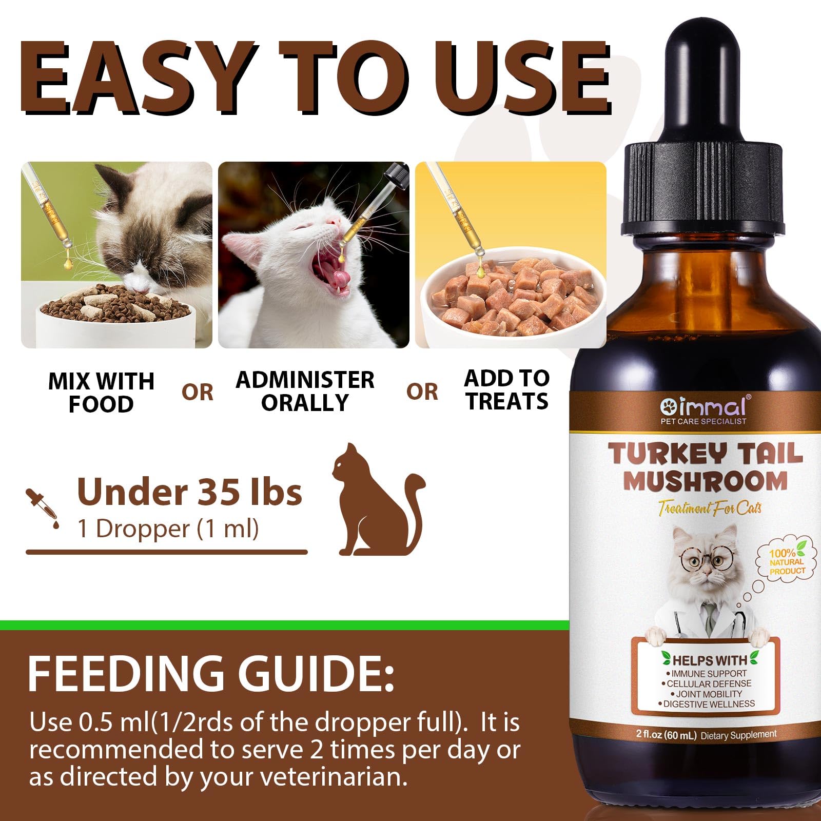Turkey Tail Mushroom for Cats,Turkey Tail Mushroom Liquid Extract for Immune & Digestive, Joint - Image 3
