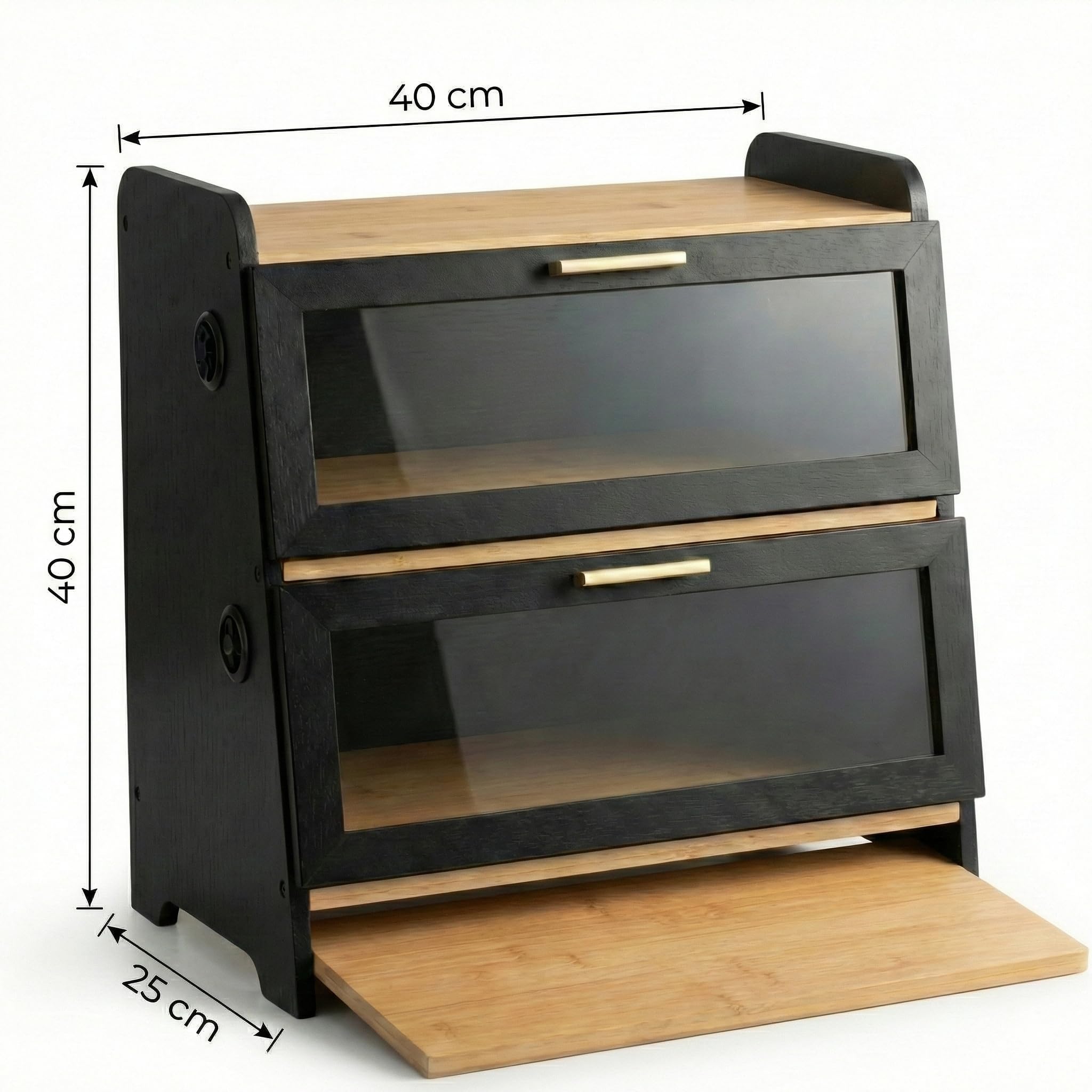 SWAYN Boîte à pain en Bambou Certifié FSC — Huche à Pain 2 étages, Ventilation Ajustable pour Prolonger la Fraîcheur, Planche Intégrée, Rangement Optimisé pour Conservation Pain (noir)