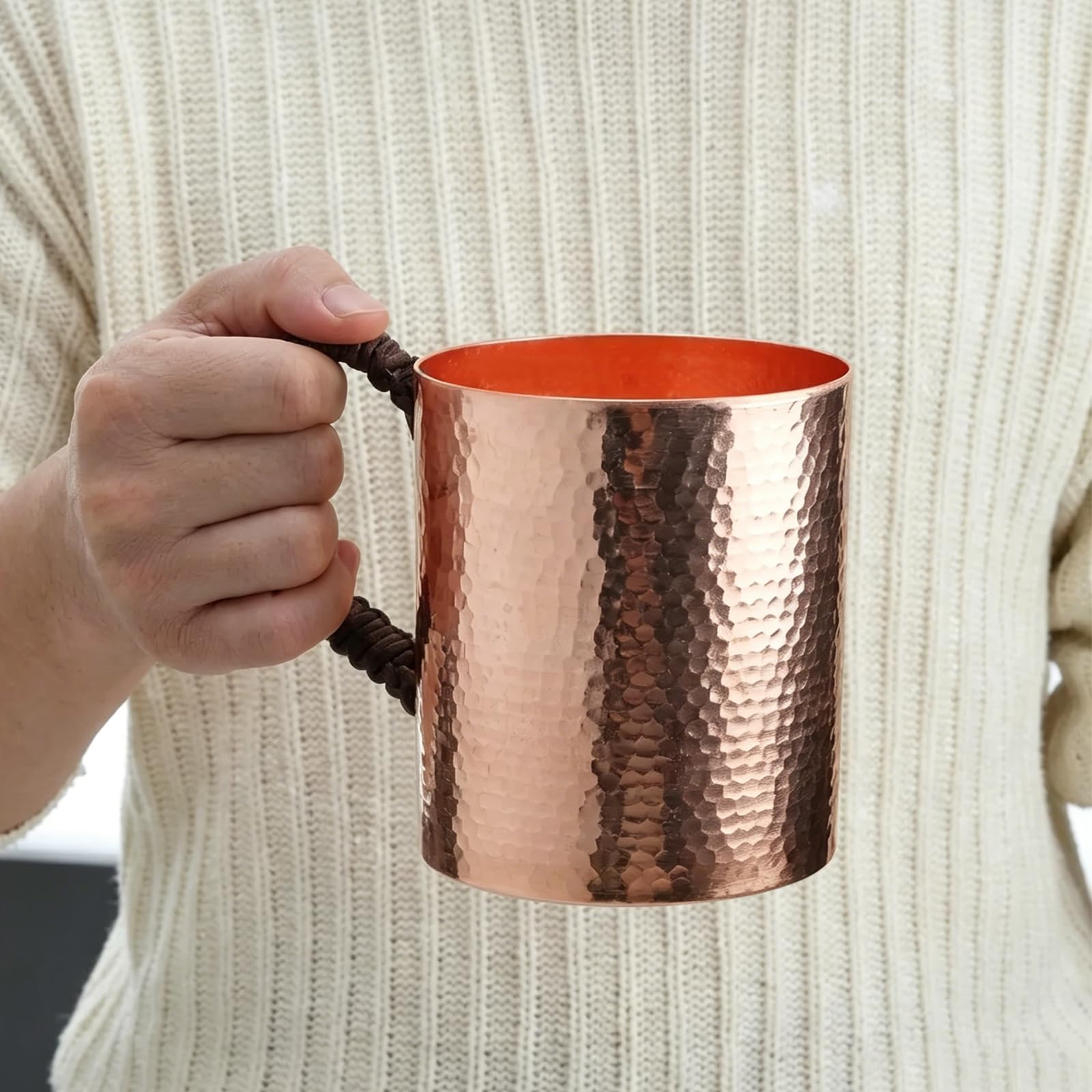 Kubek z litej miedzi – ręcznie młotkowany ajurwedyjski kubek do picia, zatrzymujący zimno kubek Moscow Mule do koktajli i whisky, czysta miedź, do użytku domowego w barze