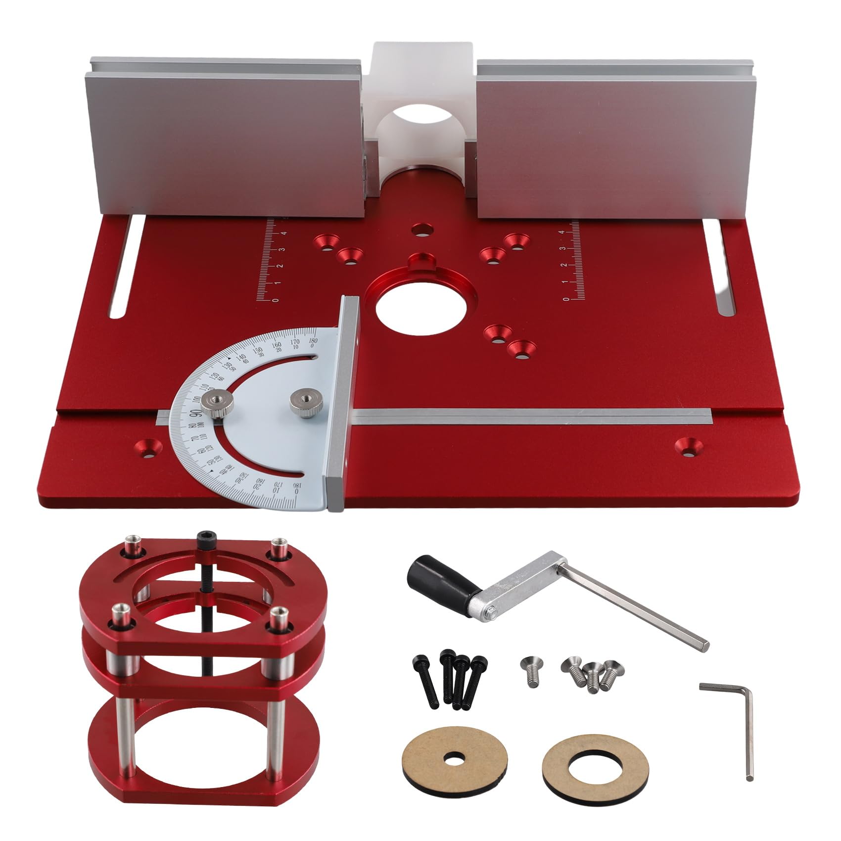 Kit di sollevamento per fresatura superiore per lavori in legno, piano d'appoggio per tavolo superiore in alluminio per motori con diametro di 65 mm, con guida obliqua e supporto