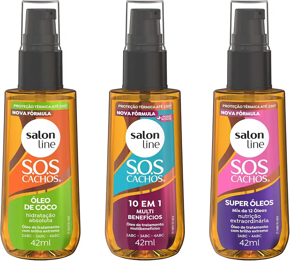 Salon Line, Kit 3 Óleos de Tratamento, Coco, Super Óleos e Multibenefícios - Para Cabelos Ondulados, Cacheados e Crespos
