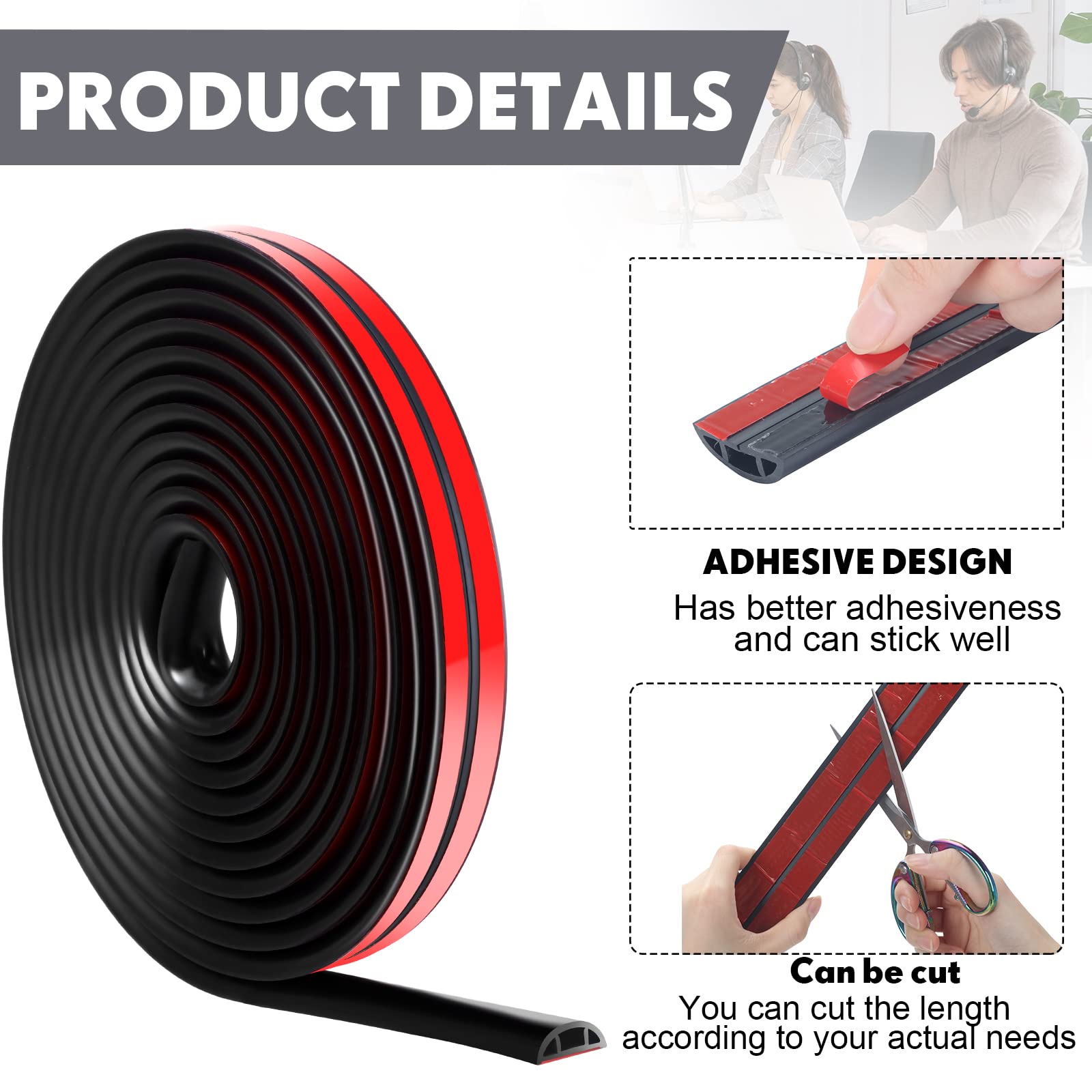 Wutusent 6FT Floor Cord Cover,Overfloor Cord Protector – Self-Adhesive Power Cable Protector