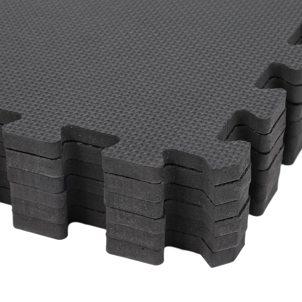 Tapis de Sport de Sol Salle de Fitness, Dalles en Mousse EVA sans BPA, Tapis de Protection de Sol 60 x 60 x 1 cm, Tapis de Protection Antidérapant pour Matériel Gym, Chambre (60cm-Noir A,12PCS)