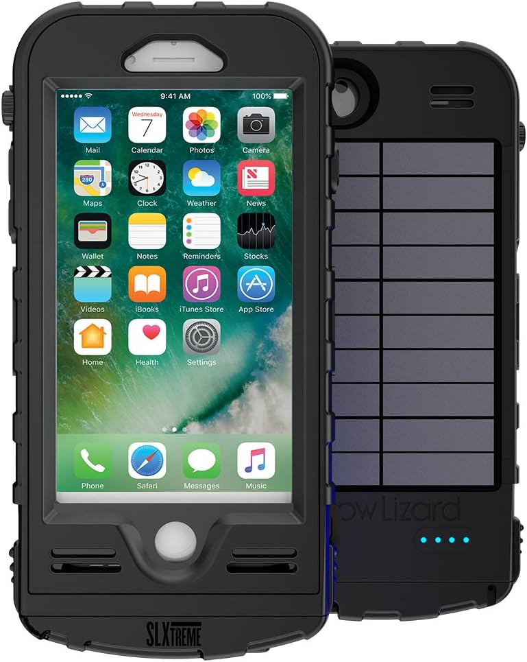 SnowLizard SLXtreme iPhone 7 Case. Solar Powered, Rugged and Waterproof with a built in Battery - Night Black