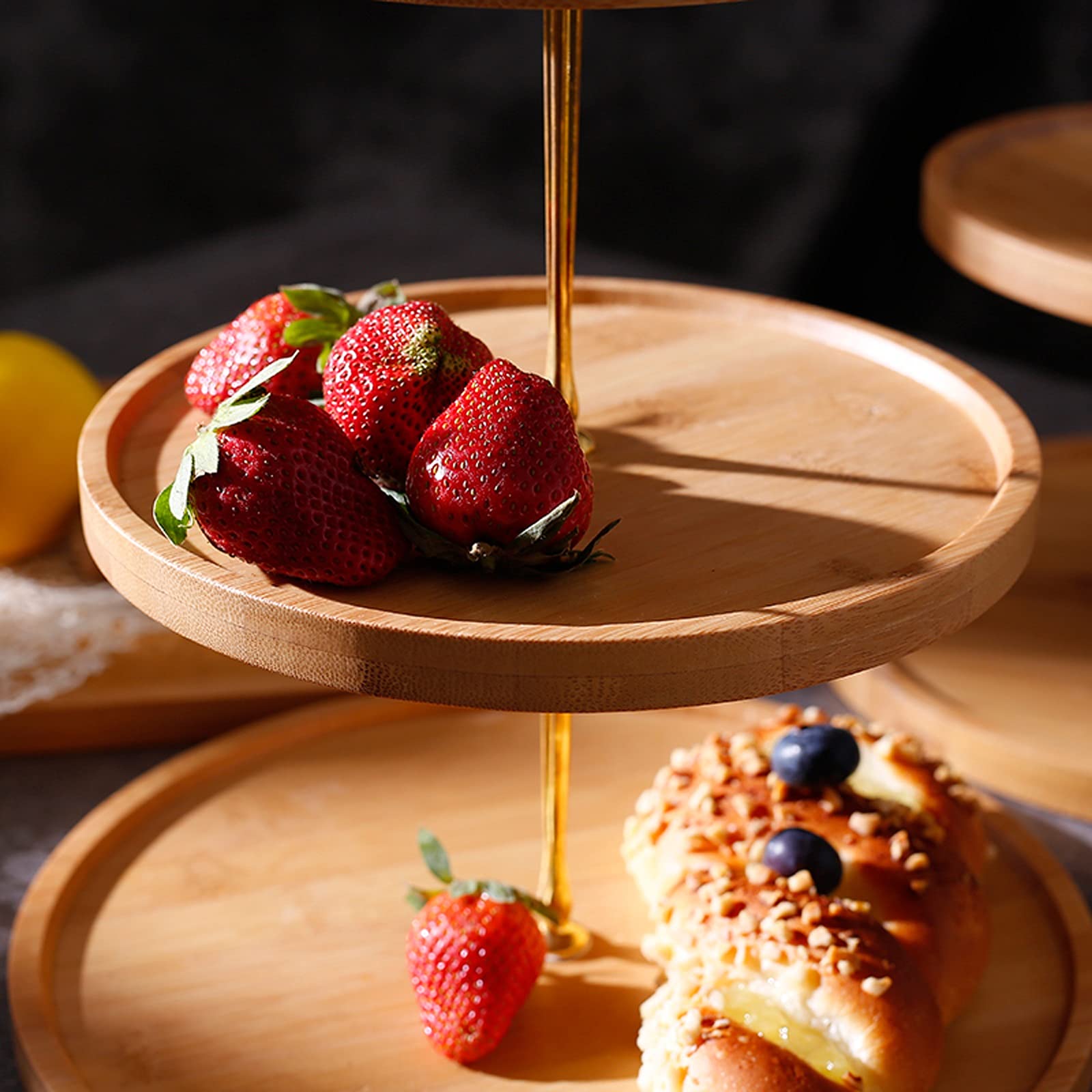Présentoir à Gâteau 3 couches en bambou gâteau stand Creative Dessert Présentoir Retro Afternoon Tea Dessert Table gâteau de mariage Assiette pâtisserie stand Stand de Gâteaux