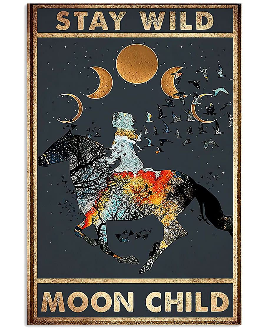 Tnnd Riding Horse Stay Wild Moon Child Metal Sign Bathroom Decor Vintage Mural 8X12 Inches