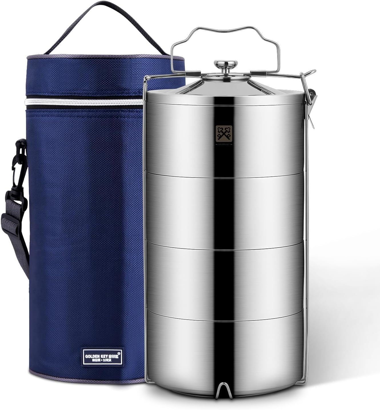 GOLDEN KEY 120 oz Stainless Steel Stackable Lunch Box for Adult, Huge Capacity Bento Box with Stackable 4 Tier Food Container, and Lunch Bag (120 Ounces 4-Layers Bento) GOLDEN KEY 120 oz Stainless Steel Stackable Lunch Box for Adult, Huge Capacity Bento Box with Stackable 4 Tier Food Container, and Lunch Bag (120 Ounces 4-Layers Bento)