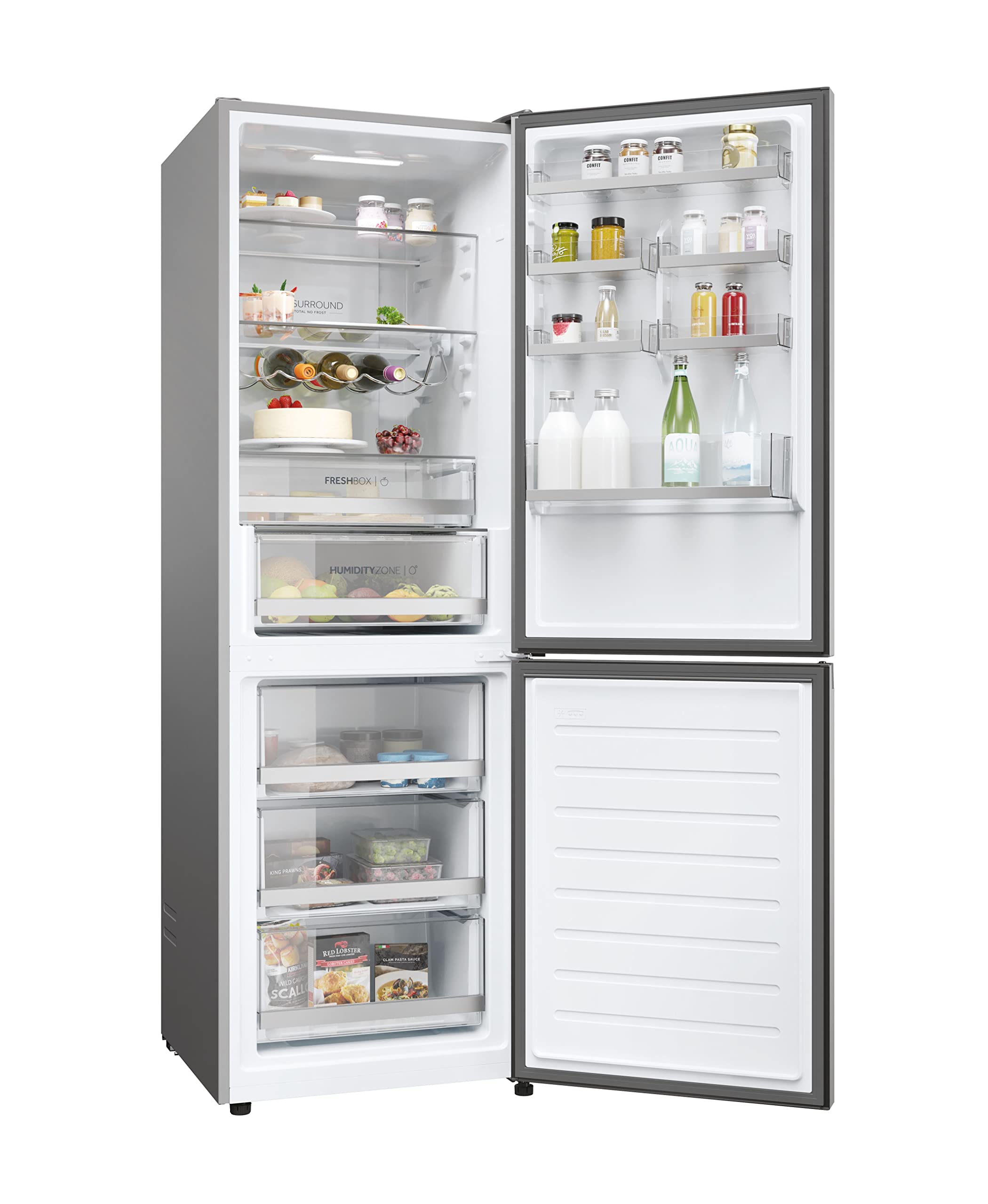 Haier 2D 60 SERIE 3 HDW3618DNPK - Frigorifero-congelatore combinato con frontale in acciaio inox, Total No Frost, app Smart hON, HumidityZone, capacità utile XXL, silenzioso, solo 36 dB (A), inox
