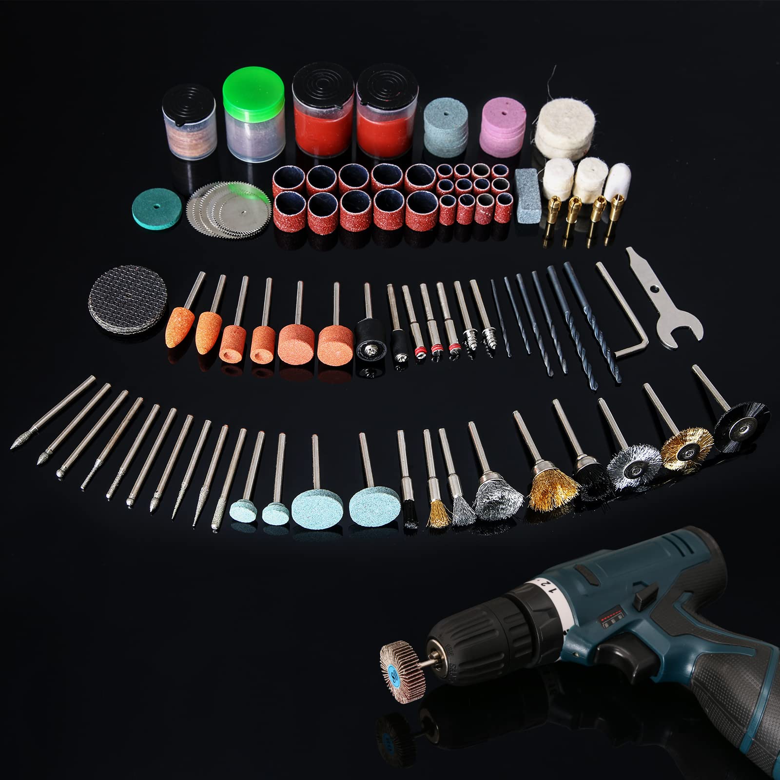 HOMEIDOL Kit di accessori per utensili rotanti con codolo da 172 pezzi, include punte da intaglio, punte da trapano, tamburi e dischi abrasivi, pietre abrasive, ruote per lucidatura, dischi da taglio