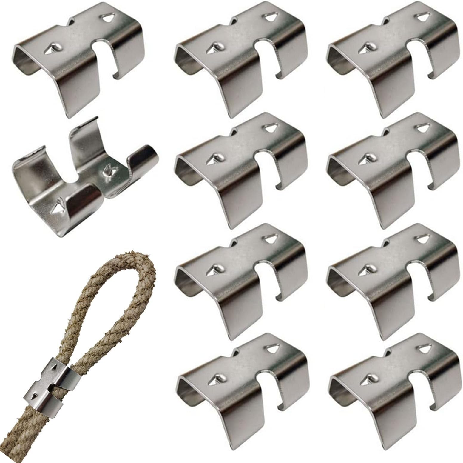 304 Stainless Steel Heavy Duty Rope Clamps Double Rope Clamps 2 Lines of Rope Metal Clips Fits 14/45 Inch(8mm) to 1/2 Inch(12.5mm) Twisted or Braided Ropes 10 Pieces