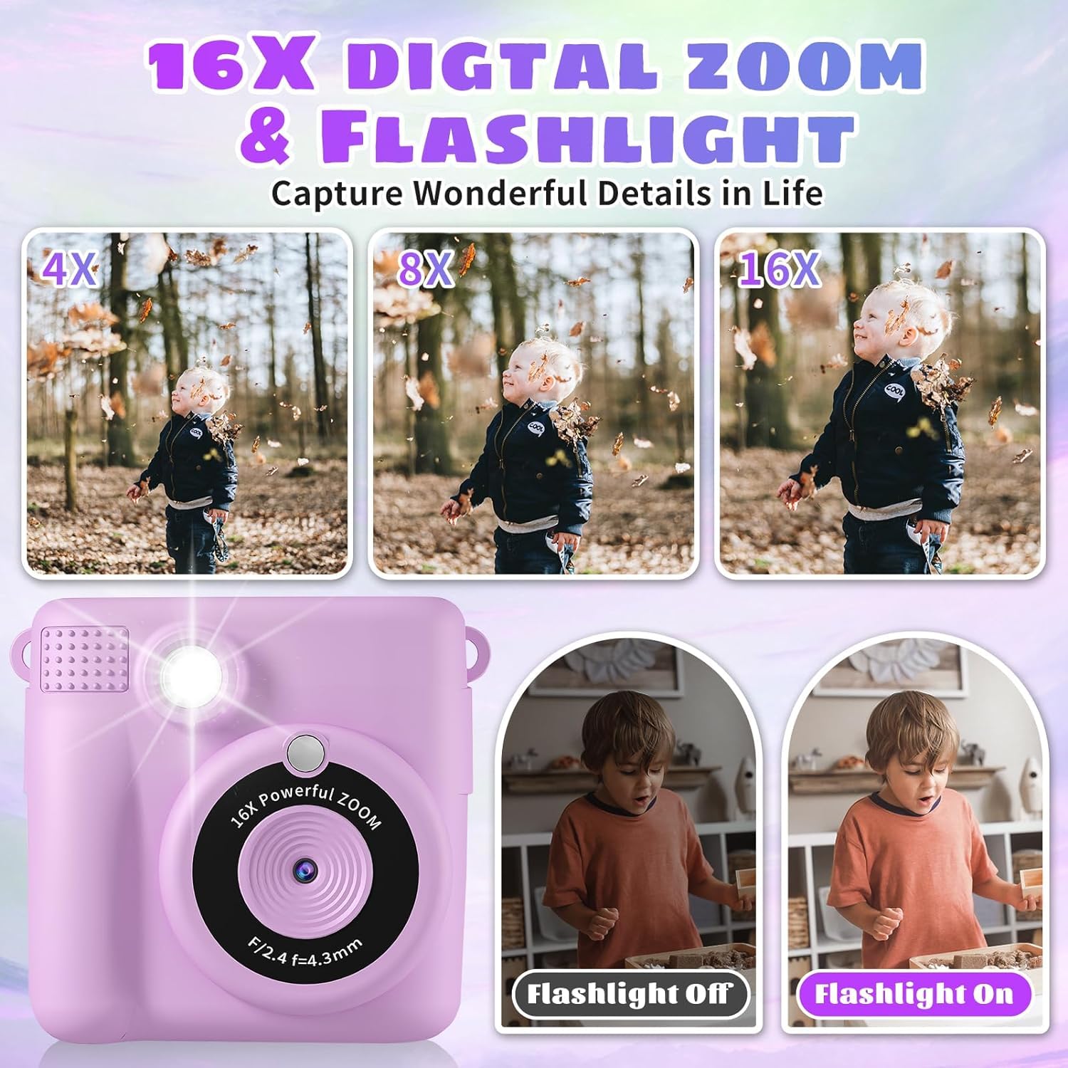 Adofys Instant Print Camera for Kids, Christmas Birthday Gifts for Girls Boys, HD Digital Video Cameras for Toddler, Portable Toy for 4 5 6 7 8 9 10 Year Old with 32GB SD Card-Purple 3