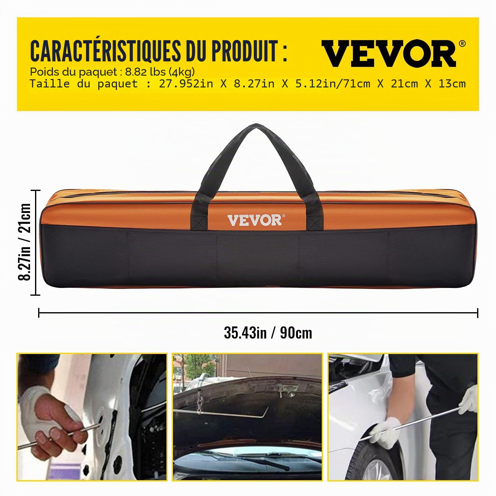 VEVOR Kit de débosselage de tiges - 13 Outils de réparation sans Peinture - 5 tiges de Bosses en Acier Inoxydable - 8 têtes de taraudage - Outil Professionnel de débosselage pour Bosses mineures,