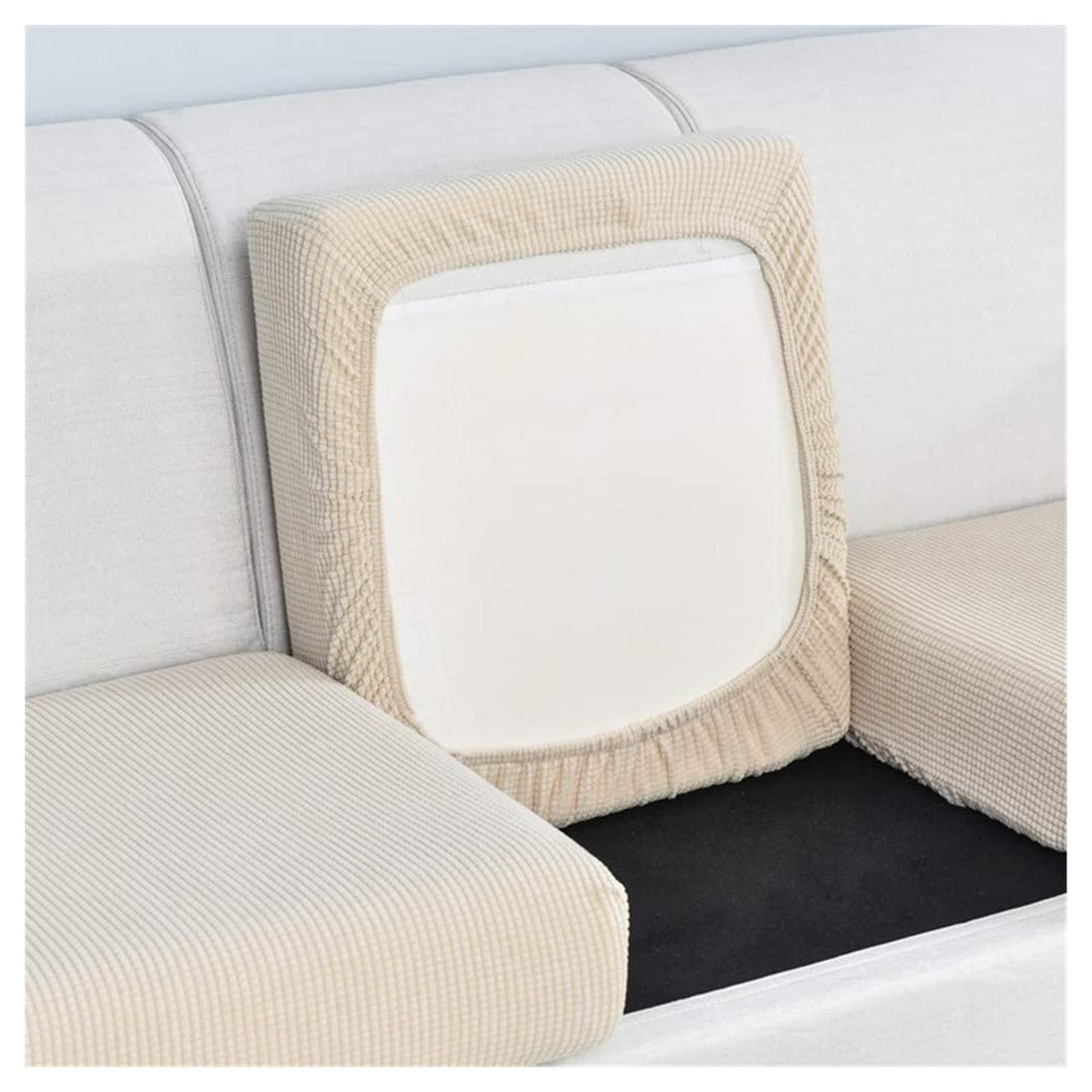 KAISUN Sofa Seat Cushion Cover Polyester, Sofa Seat Cover Elastic, Non-Slip Fabric Tartan Cover Cover for Sofa Seat Cushion (Color : Beige, Size : Oversize 3-Seater)