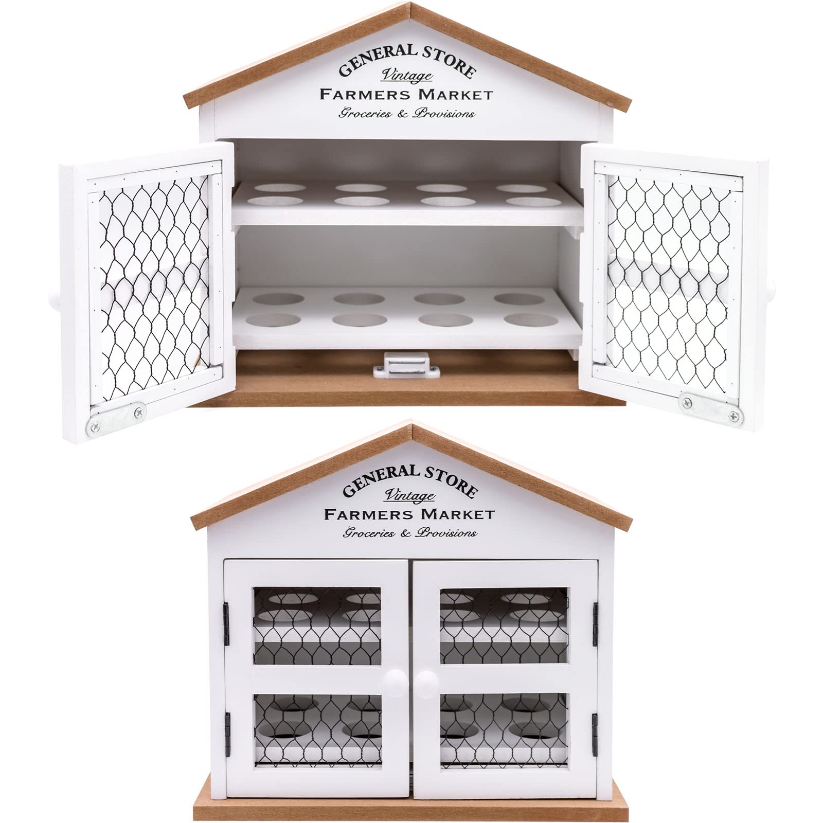 White Wooden 'General Store' 16 Egg Basket Organiser House Hut Storage Holder (US400)