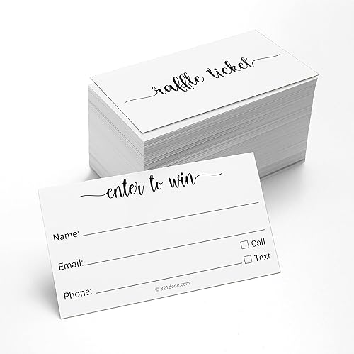 321Done Entra para ganar boletos (juego de 100) nombre de 3.5 x 2 pulgadas, número de teléfono y correo electrónico, formulario de entrada de