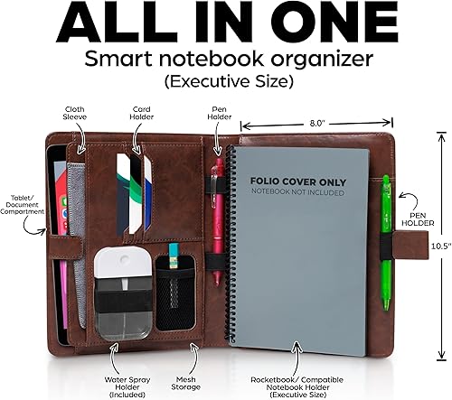 Miniatura 19 de Trailblaze Funda de cuero para cuaderno compatible con Rocketbook Cuaderno de lujo de cuero para hombres y mujeres Organizador de cartera