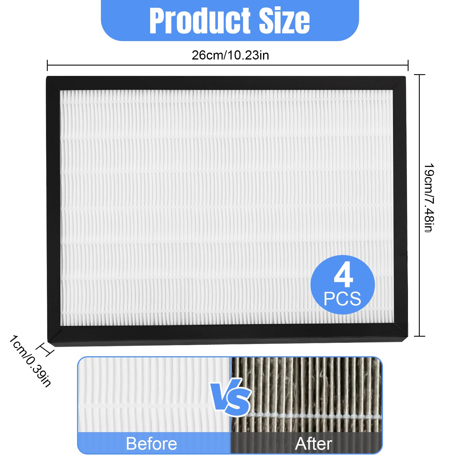 4 filtri HEPA compatibili con deumidificatore e purificatore d'aria Meaco 20L 20LE a bassa energia, 26 x 19 x 1 cm, filtri HEPA di qualità dell'aria migliorata, filtro di ricambio HEPA per portare una