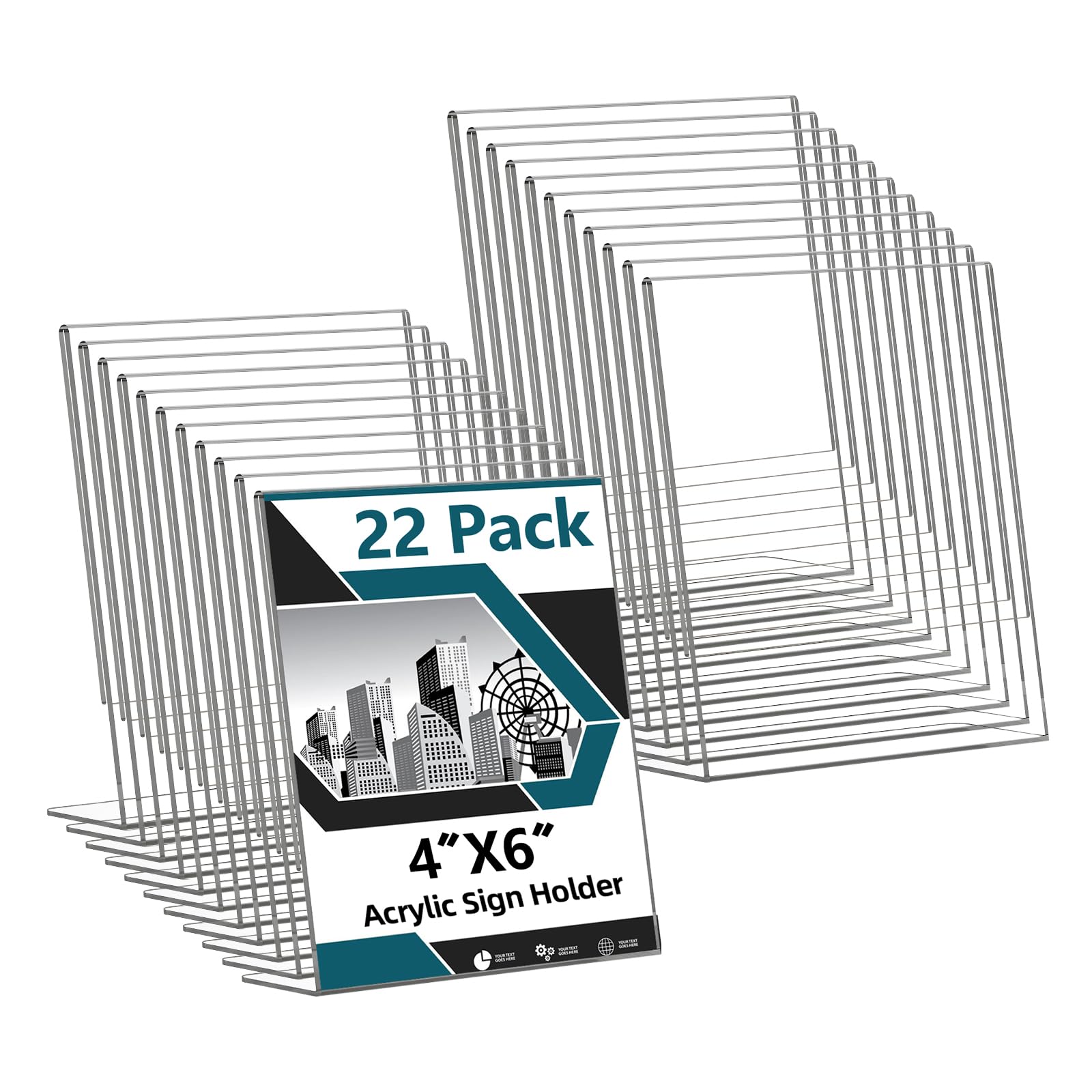 Acrylic Sign Holder 4x6, 22 Pack Clear Plastic Table Paper Display Stand, L-Shape Vertical Menu Holder Stand, Clear Picture Photo Flyer Display Stand for Restaurants, Store Show, Office Desktop