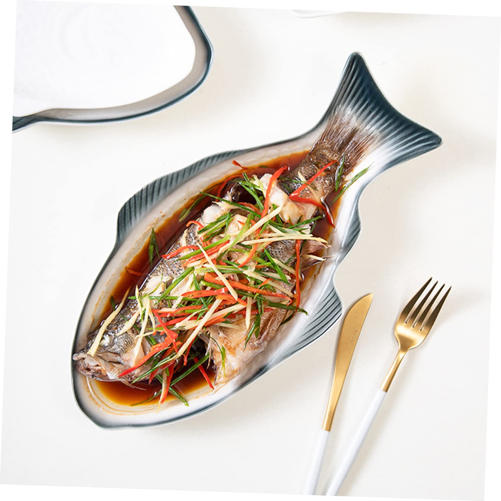 Piatto a Forma di Pesce in Ceramica per Servire e Cuocere | Vassoio per Pesce, Piatto da Portata per Antipasti, Articolo Elegante per Tavola Festiva