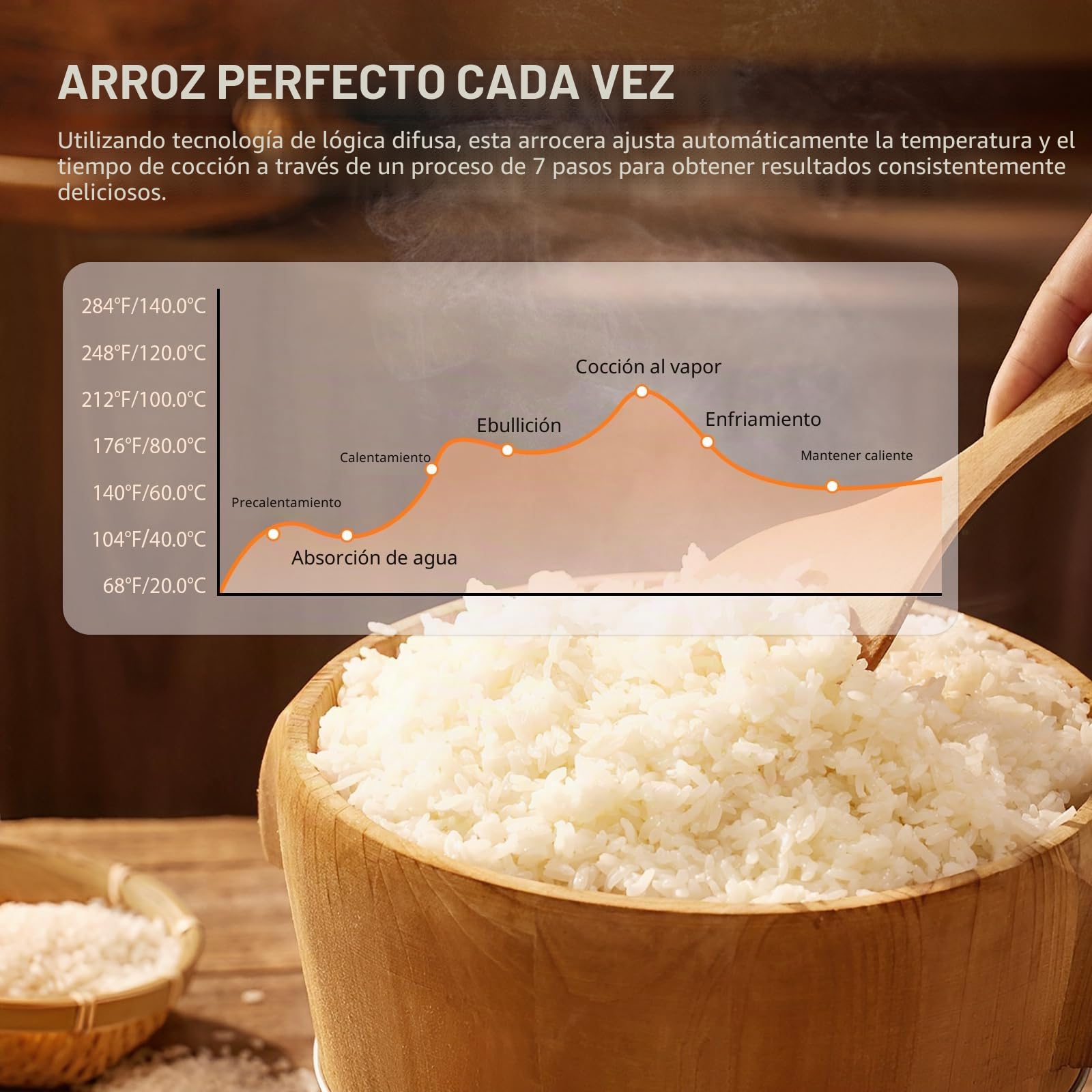 Arrocera Low Sugar 2L, arrocera 10 en 1 con vaporera y temporizador | Con función baja en carbohidratos, mantener caliente 8 h y temporizador 24 h, fácil de limpiar para uso diario