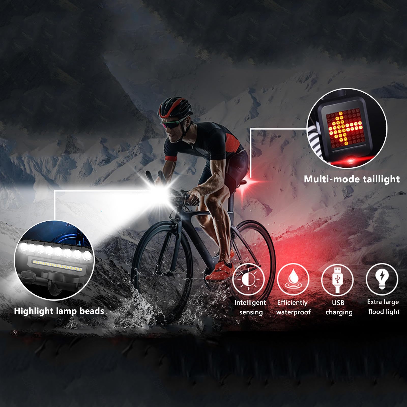 Lumiere Velo Avant Et Arriere, 8 LED 4000mah Rechargeable USB,avec Clignotant Vélo, Clignotant Trotinette Electrique 6 Modes Luminosité Adaptés à Tous Les Vélos
