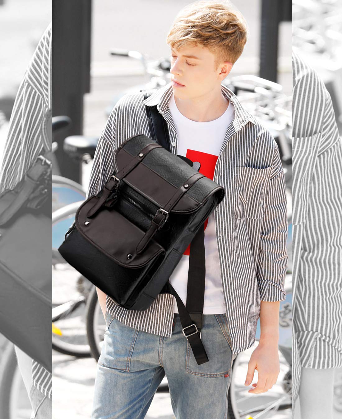 FANDARE Uomo Donna Zaino PU Zainetto per 14 Pollici PC Impermeabile Borsa da scuola Ragazzo Borsetta Universitaria Zaino per Computer Portatile Lavoro per Scuola Viaggio Daypack Nero