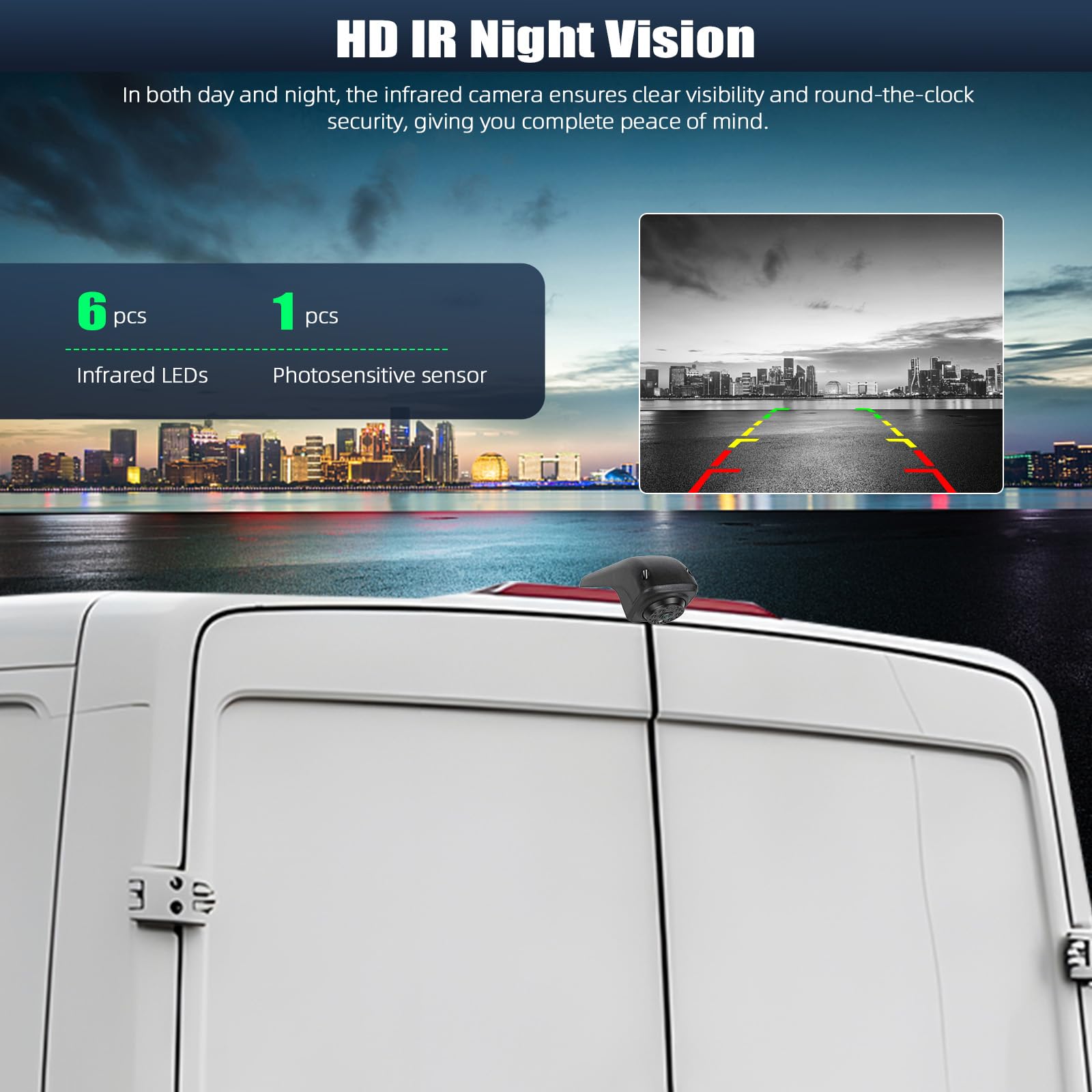 CAMECHO Visione Notturna Telecamera per Auto per VW Crafter 2017, Telecamera retrovisore con HD/CVBS - IP67, Grandangolo 140°, Linee di guida per il parcheggio