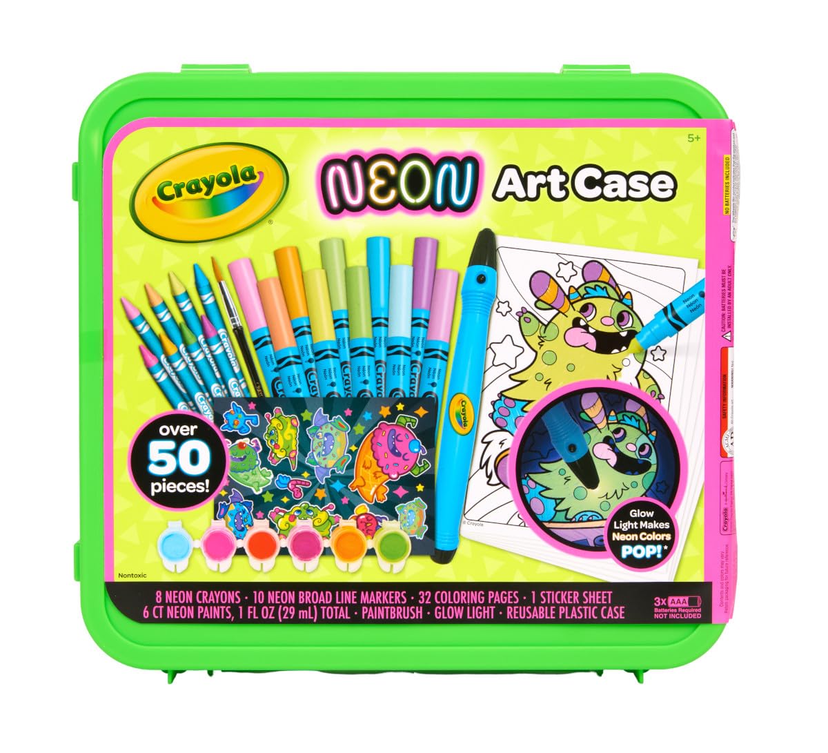 Crayola Neon Art Case (50+pcs), Neon Paint, Markers & Crayons, Kids Glow in The Dark Art Set, Gifts for Boys & Girls, Ages 5+
