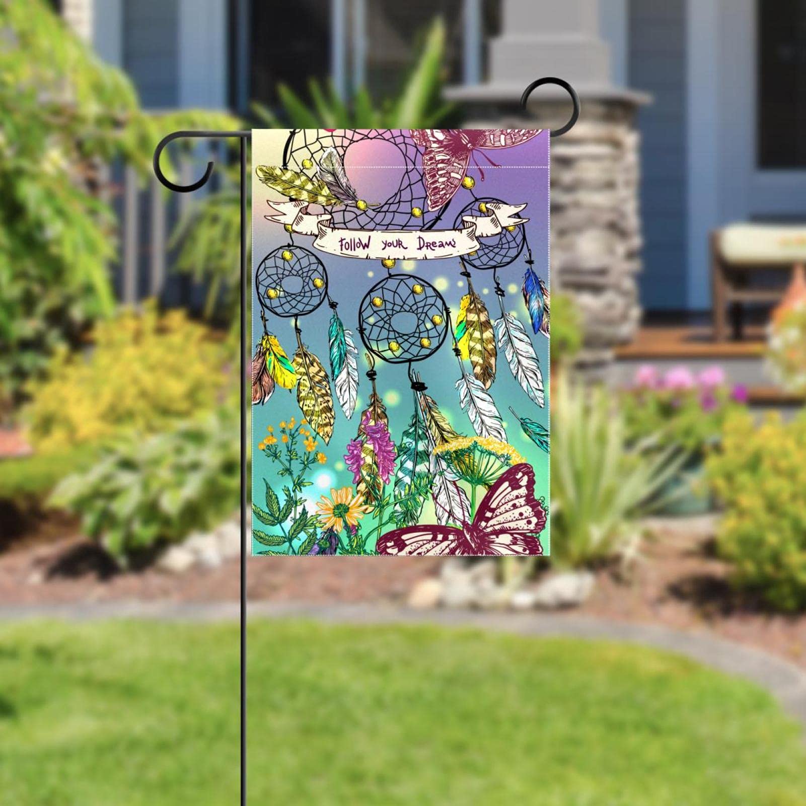 Banner Tema Farfalla Con Acchiappasogni – Decorazione Per Feste, Compleanno, Bandiera Esterna Per Portico (S: 119x61 Cm)