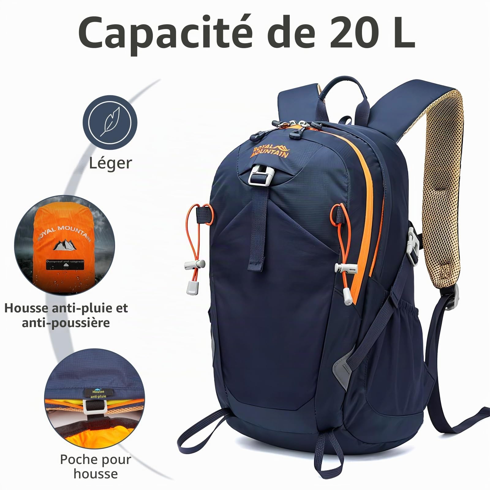 POWER KING Sac à dos de randonnée 20 L pliable pour homme et femme, petit sac à dos léger et pliable pour étudiants, convient pour ordinateur portable de 15,6"